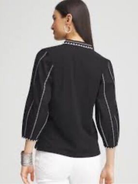 NWT Chico's Black Long-Sleeve Top with Contrast Stitching